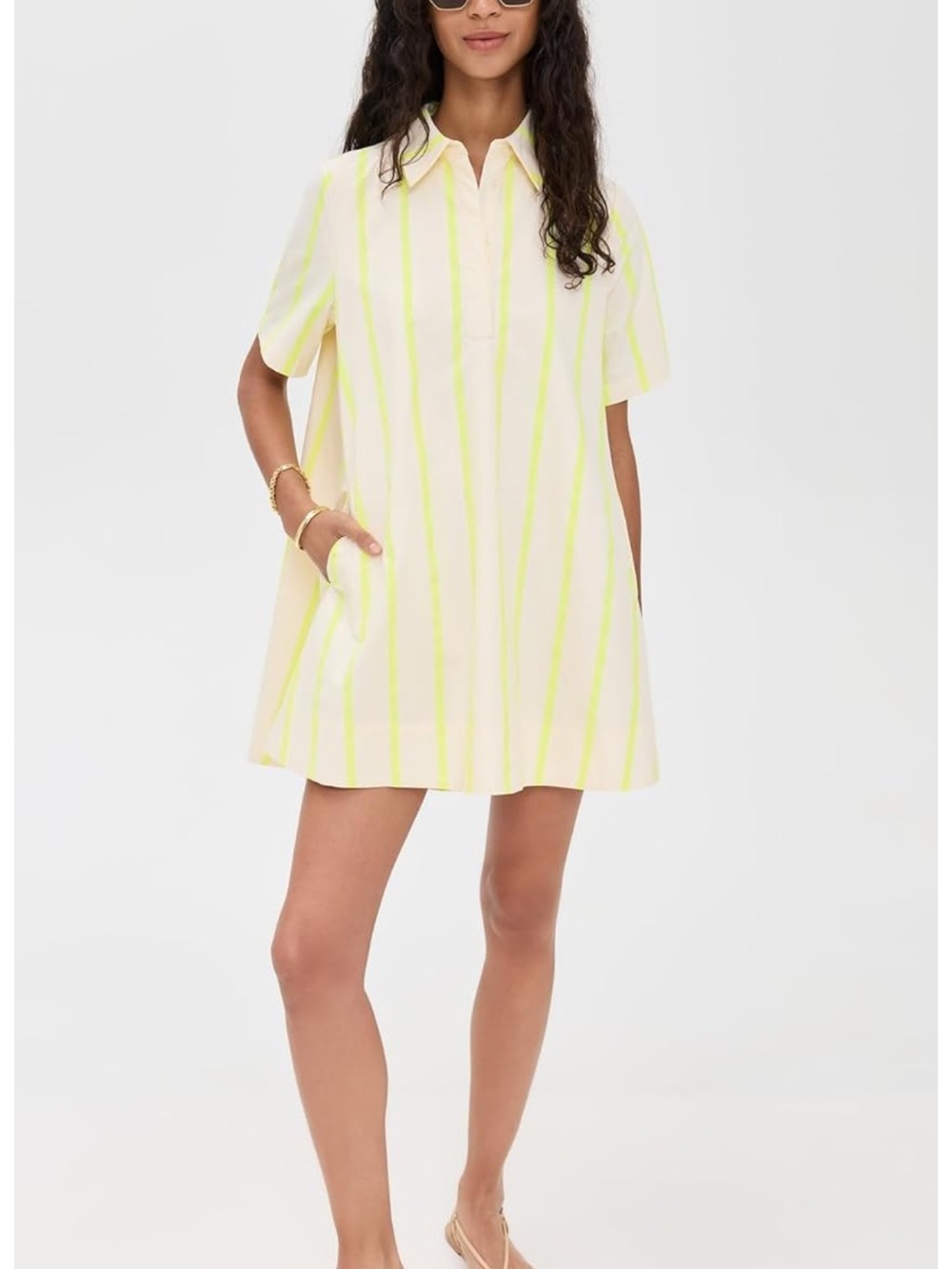 English Factory Cream Dress with Neon Yellow Stripes